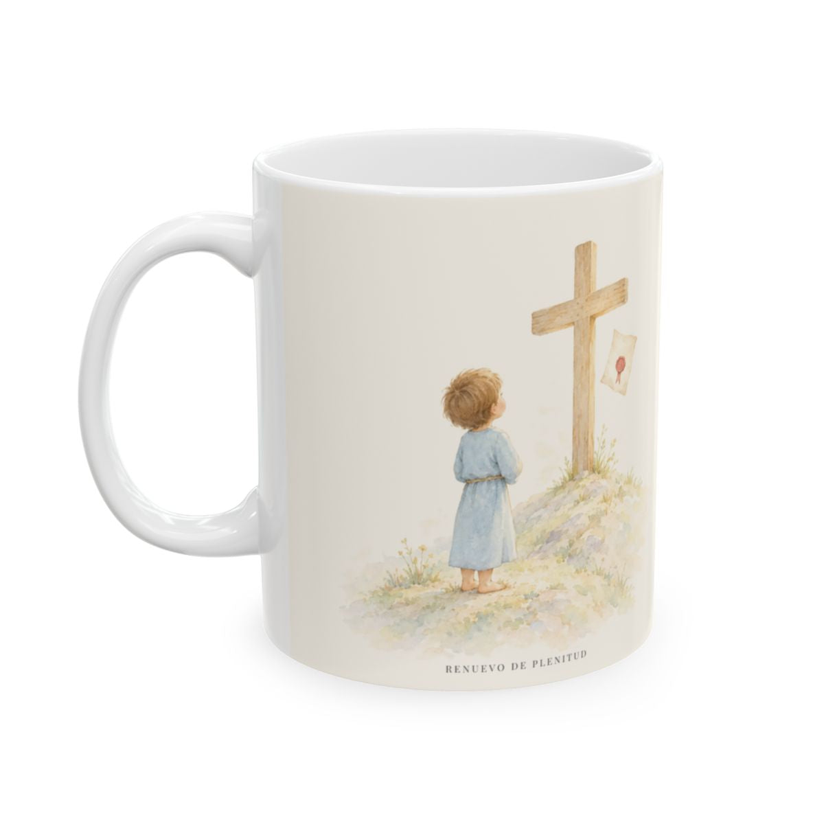 Consumado es: mi deuda quedó pagada | Taza cristiana con frase devocional | Juan 19:30 — 11 oz · Cara ilustrada