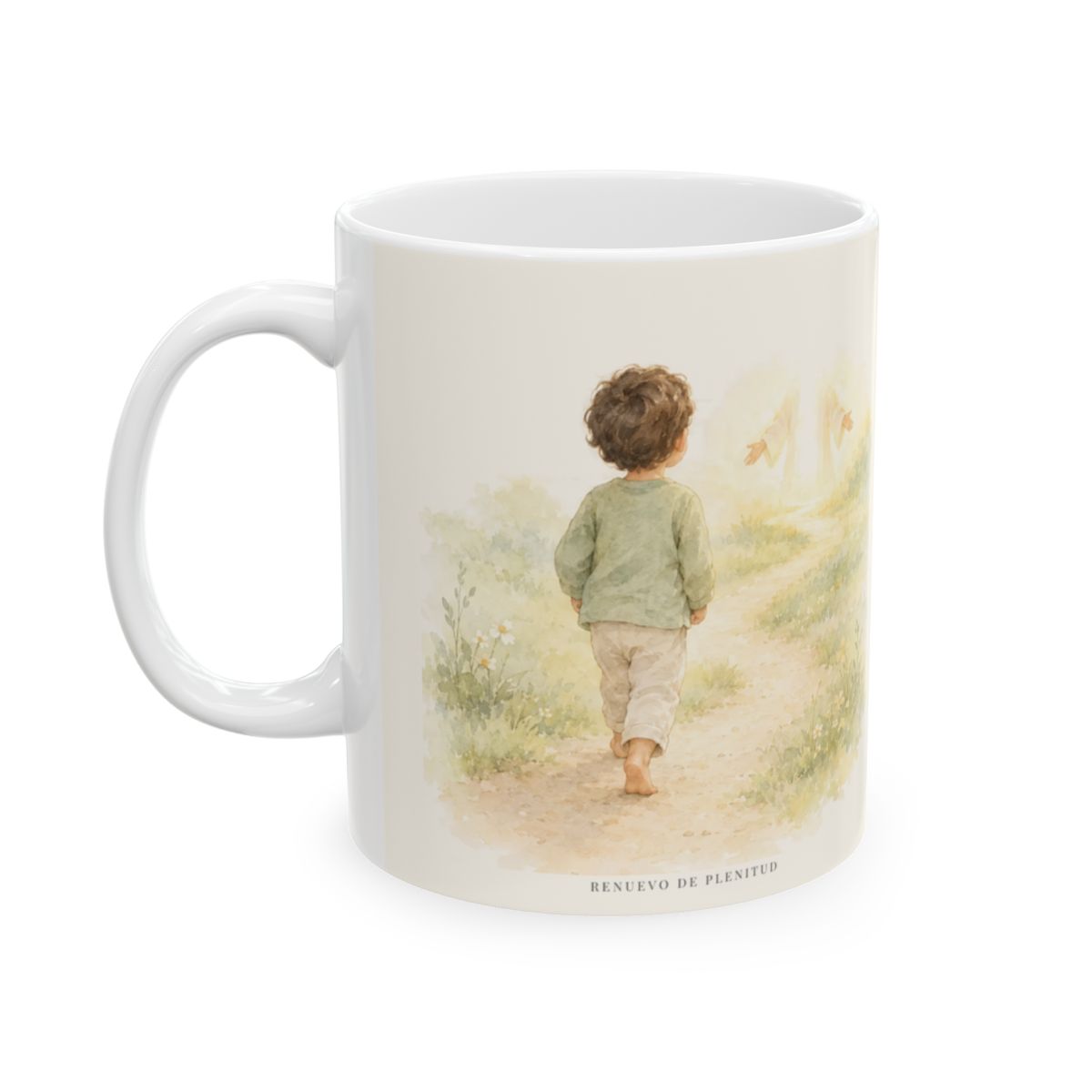 Mi Padre corrió a mi encuentro | Taza con arte cristiano | Lucas 15:24 — 11 oz · Cara ilustrada