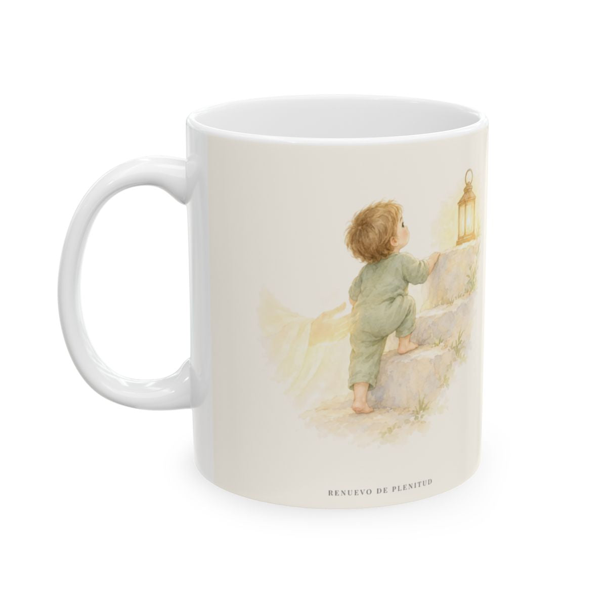 El Espíritu me ayuda en mi debilidad | Taza devocional ilustrada | Romanos 8:26 — 11 oz · Cara ilustrada