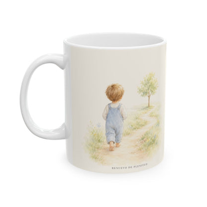 Basta a cada día su propio afán | Taza cristiana para regalar | Mateo 6:34 — 11 oz · Cara ilustrada