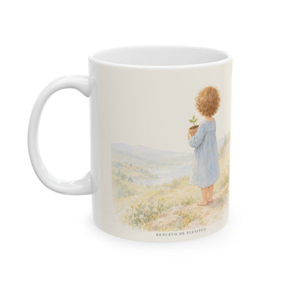 El Señor es tierno con todo lo que ha hecho | Taza bíblica de cerámica | Salmo 145:9 — 11 oz · Cara ilustrada