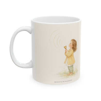 El amigo del esposo se alegra | Taza bíblica de cerámica | Juan 3:29 — 11 oz · Cara ilustrada