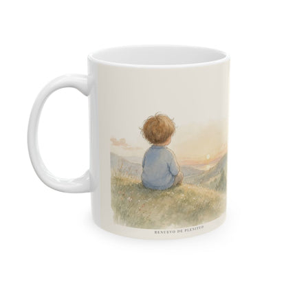 Bueno es Jehová para con todos | Taza de fe para cada mañana | Salmo 145:9 — 11 oz · Cara ilustrada