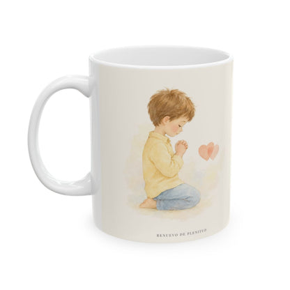 Donde dos se ponen de acuerdo | Taza devocional de fe | Mateo 18:19 — 11 oz · Cara ilustrada