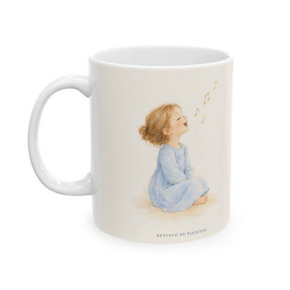 Alabaré su nombre con alegría | Taza devocional ilustrada | Salmo 149:3 — 11 oz · Cara ilustrada