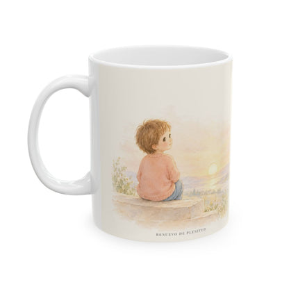 El día habla de la grandeza de Dios | Taza con arte cristiano | Salmo 19:1 — 11 oz · Cara ilustrada