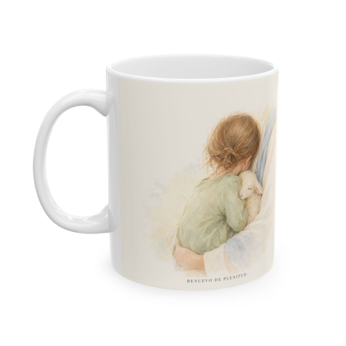 El buen Pastor me lleva junto a su corazón | Taza cristiana para regalar | Isaías 40:11 — 11 oz · Cara ilustrada