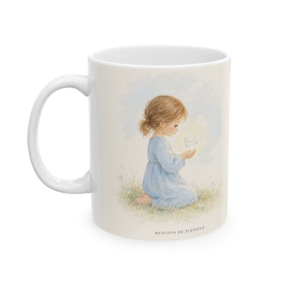 Dios siempre escucha a sus hijos | Taza cristiana en dos tamaños | Lucas 18:1 — 11 oz · Cara ilustrada