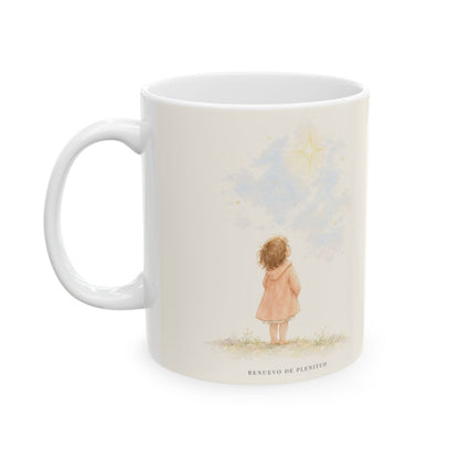 Los cielos cuentan la gloria de Dios | Taza bíblica de cerámica | Salmo 19:1 — 11 oz · Cara ilustrada