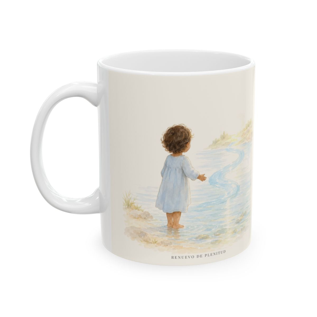 Con cuerdas de amor te atraje | Taza bíblica de cerámica | Jeremías 31:3 — 11 oz · Cara ilustrada