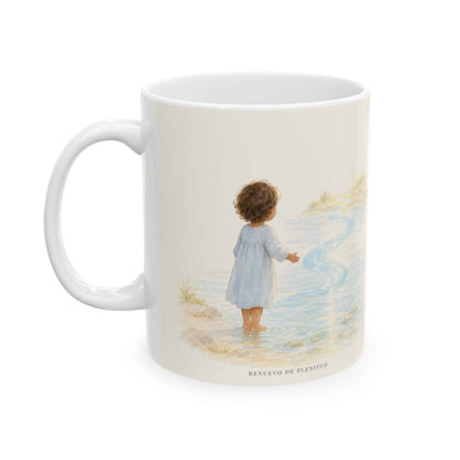 Con cuerdas de amor te atraje | Taza bíblica de cerámica | Jeremías 31:3 — 11 oz · Cara ilustrada