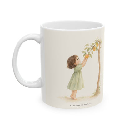 Aun en la vejez daré fruto | Taza con arte cristiano | Salmo 92:13-14 — 11 oz · Cara ilustrada