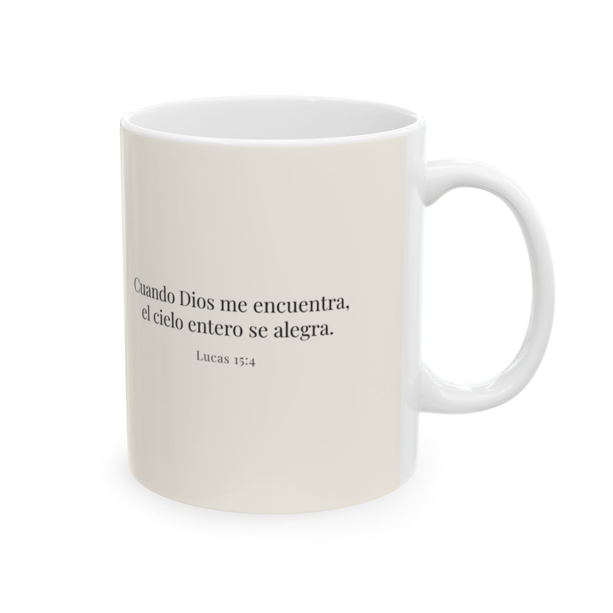 Dios se alegra cuando me encuentra | Taza de fe para cada mañana | Lucas 15:4 — 11 oz · Cara bíblica