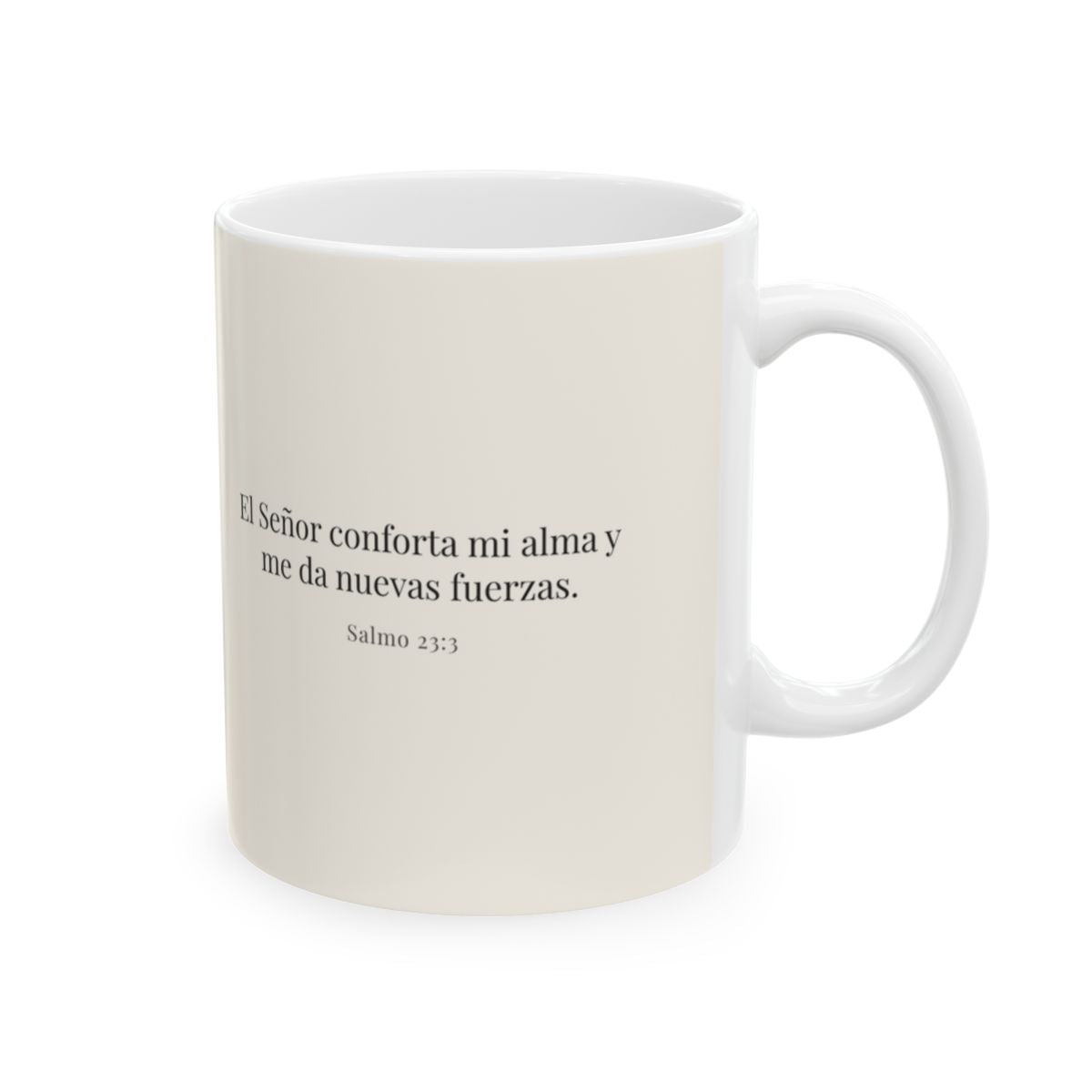 El Señor conforta mi alma | Taza de fe para cada mañana | Salmo 23:3 — 11 oz · Cara bíblica