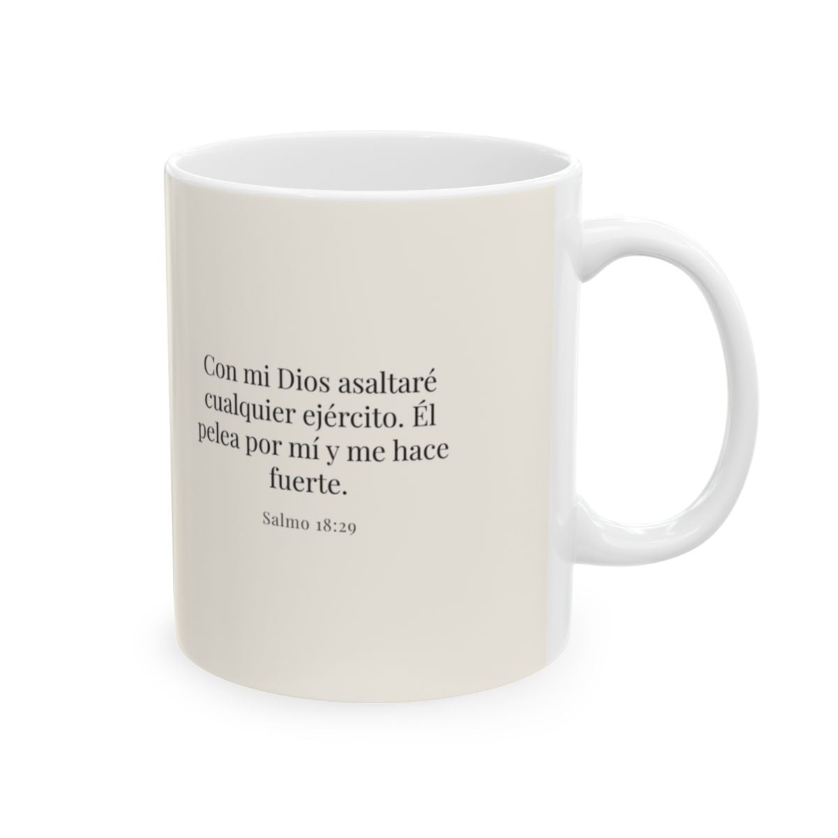 Con mi Dios asaltaré ejércitos | Taza cristiana en dos tamaños | Salmo 18:29 — 11 oz · Cara bíblica