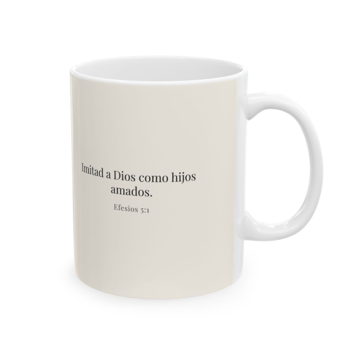 Imitad a Dios como hijos amados | Taza bíblica de cerámica | Efesios 5:1 — 11 oz · Cara bíblica