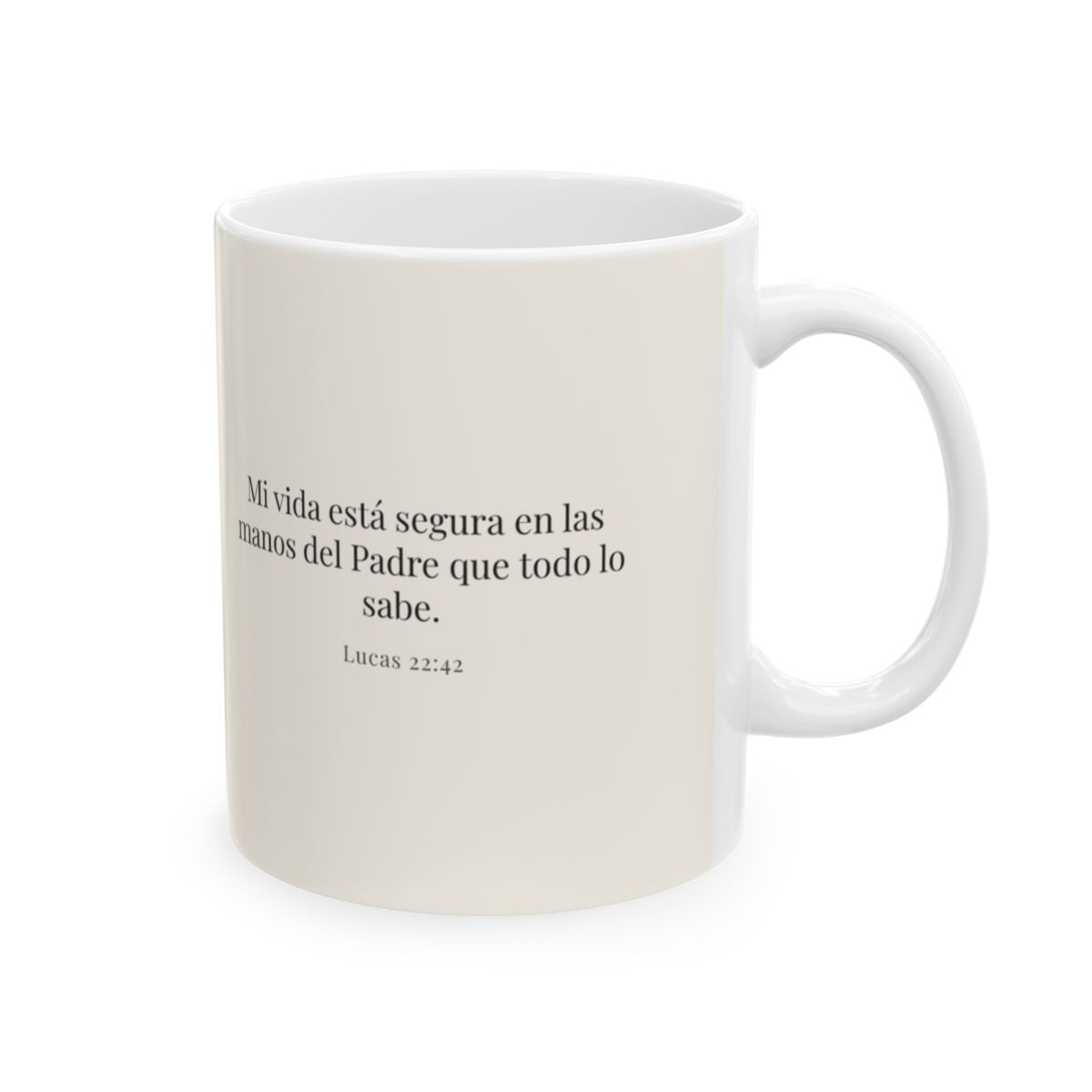 Confío en el Padre que todo lo sabe | Taza devocional ilustrada | Lucas 22:42 — 11 oz · Cara bíblica