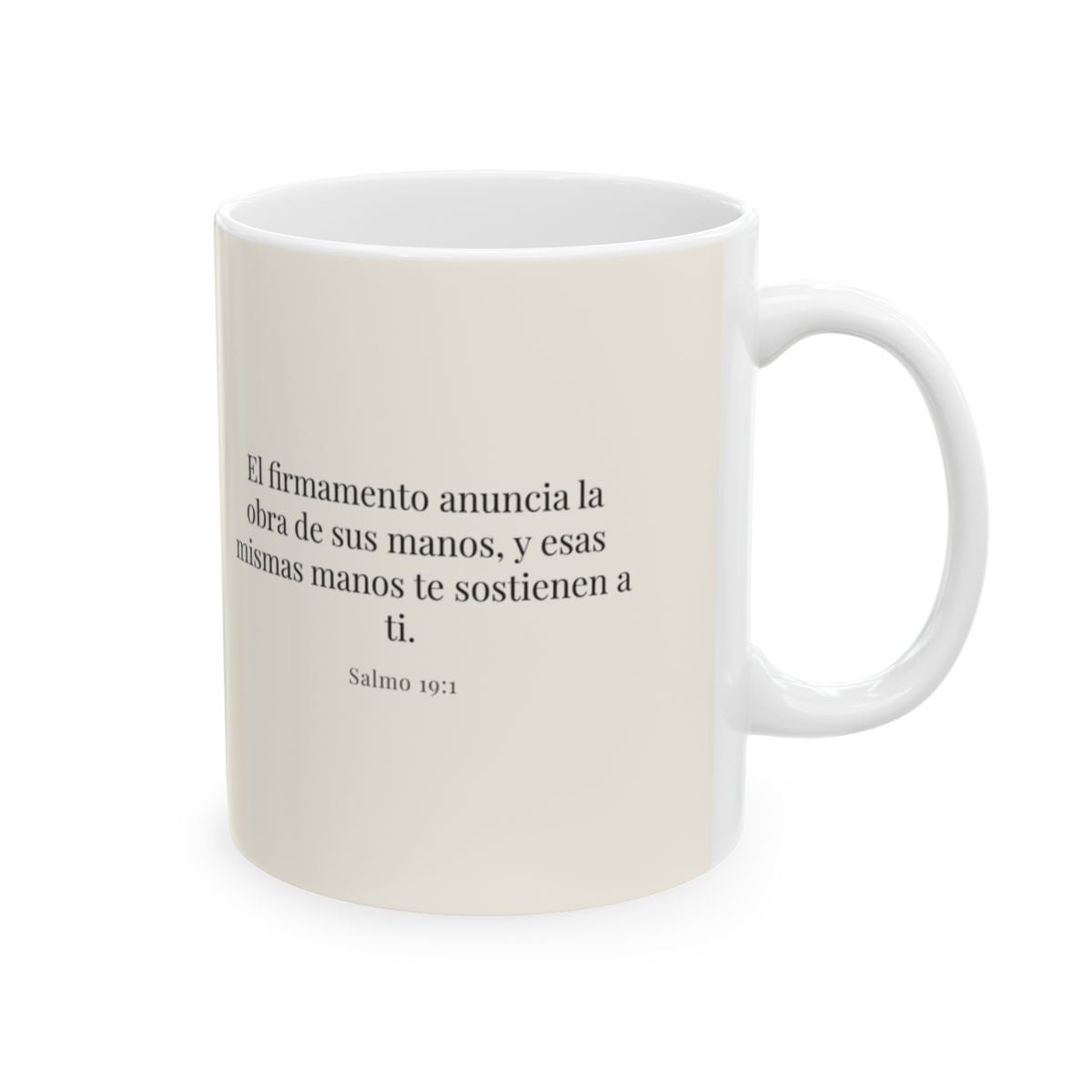 El firmamento anuncia la obra de sus manos | Taza bíblica para café | Salmo 19:1 — 11 oz · Cara bíblica