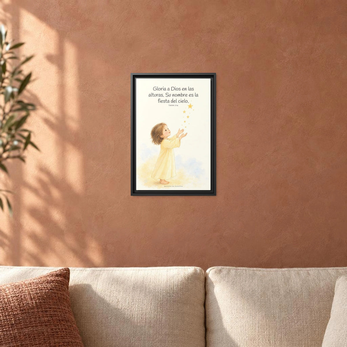 El cielo entero da gloria a Dios | Decoración de fe para pared | Lucas 2:14 — 12×18 pulgadas, marco negro, vista frontal ambiental, escala física calibrada