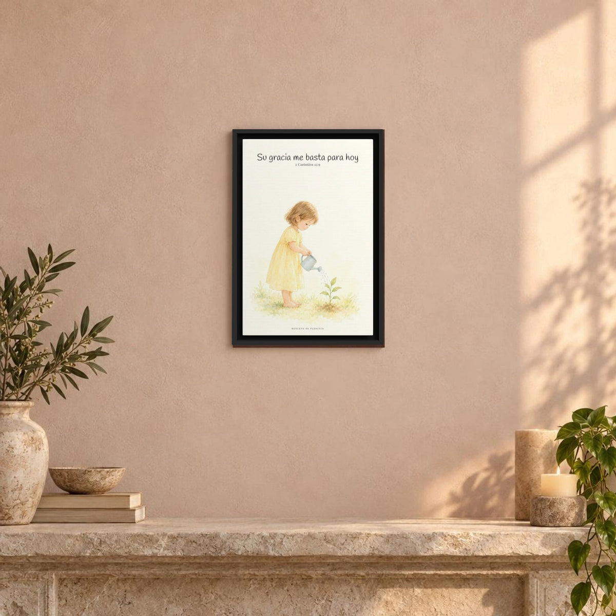 Su gracia me basta para hoy | Decoración de fe para pared | 2 Corintios 12:9 — 12×18 pulgadas, marco negro, vista frontal ambiental, escala física calibrada