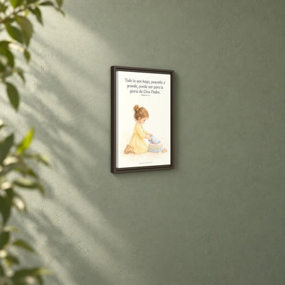 Para la gloria de Dios Padre — Lienzo Cristiano Enmarcado | Filipenses 2:11 — 12×18 pulgadas, marco espresso, vista angular ambiental del marco flotante, escala física calibrada
