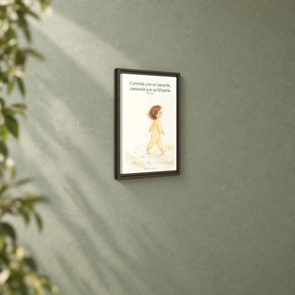 Correrán y no se cansarán — Lienzo Cristiano Enmarcado | Isaías 40:31 — 12×18 pulgadas, marco espresso, vista angular ambiental del marco flotante, escala física calibrada