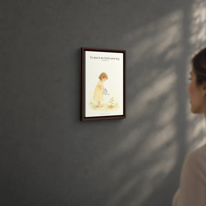 Su gracia me basta para hoy | Decoración de fe para pared | 2 Corintios 12:9 — 12×18 pulgadas, marco espresso, vista angular ambiental del marco flotante, escala física calibrada