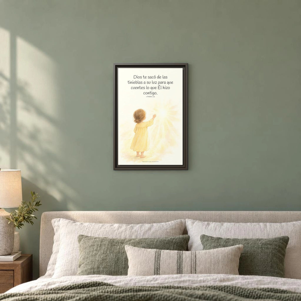 Para que anuncies las maravillas de Dios — Lienzo Cristiano Enmarcado | 1 Pedro 2:9 — 12×18 pulgadas, marco espresso, vista frontal ambiental, escala física calibrada