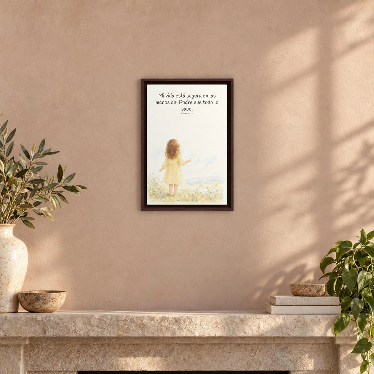 Confío en el Padre que todo lo sabe | Decoración cristiana enmarcada | Lucas 22:42 — 12×18 pulgadas, marco espresso, vista frontal ambiental, escala física calibrada