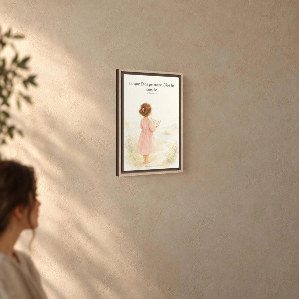 Su palabra no vuelve vacía | Arte de fe en lienzo | 2 Timoteo 2:13 — 12×18 pulgadas, marco natural, vista angular ambiental del marco flotante, escala física calibrada