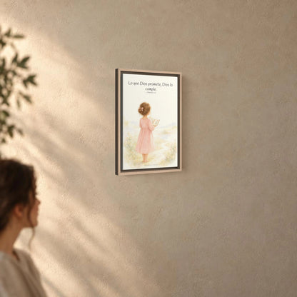 Su palabra no vuelve vacía | Arte de fe en lienzo | 2 Timoteo 2:13 — 12×18 pulgadas, marco natural, vista angular ambiental del marco flotante, escala física calibrada