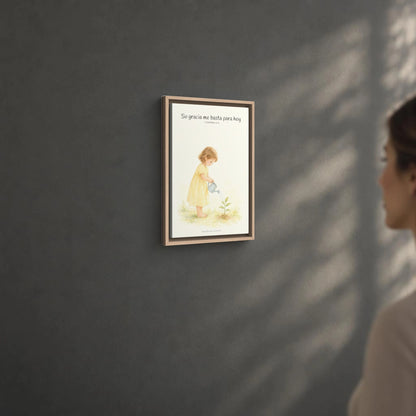 Su gracia me basta para hoy | Decoración de fe para pared | 2 Corintios 12:9 — 12×18 pulgadas, marco natural, vista angular ambiental del marco flotante, escala física calibrada