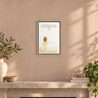Confío en el Padre que todo lo sabe | Decoración cristiana enmarcada | Lucas 22:42 — 12×18 pulgadas, marco natural, vista frontal ambiental, escala física calibrada