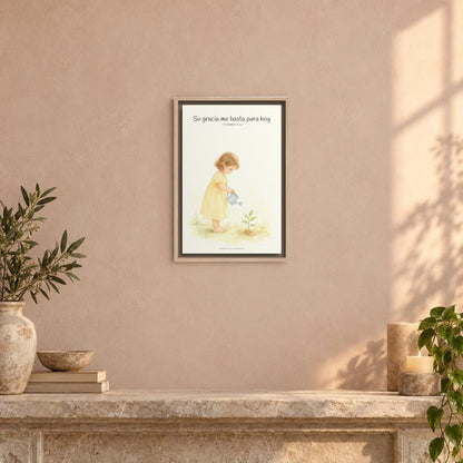 Su gracia me basta para hoy | Decoración de fe para pared | 2 Corintios 12:9 — 12×18 pulgadas, marco natural, vista frontal ambiental, escala física calibrada