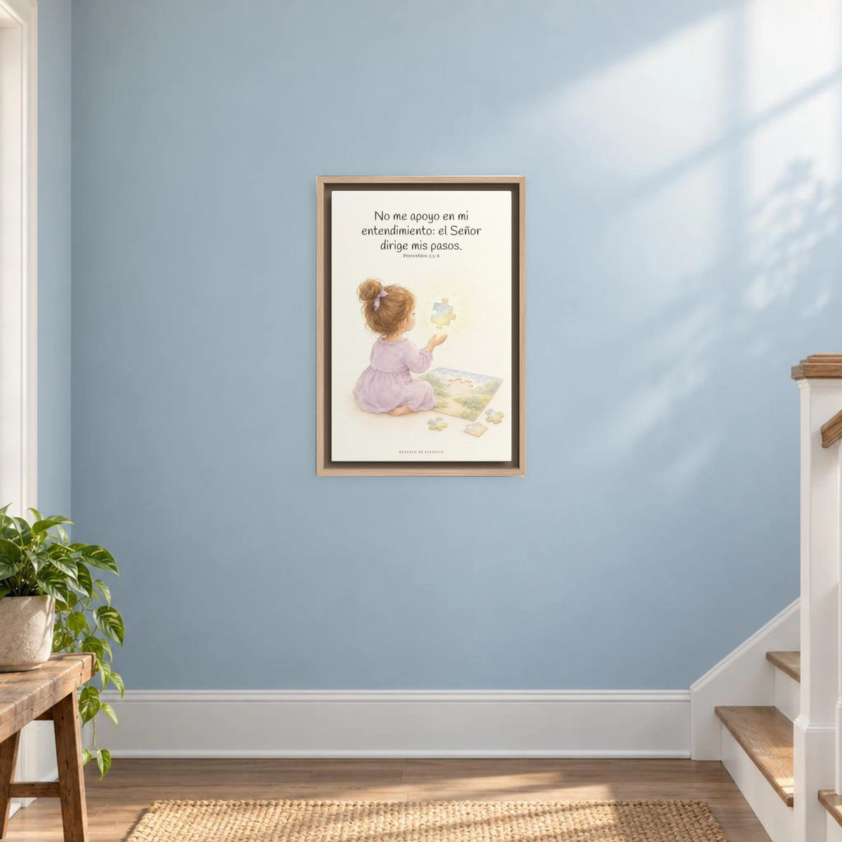 El Señor dirige mis pasos | Decoración cristiana enmarcada | Proverbios 3:5-6 — 12×18 pulgadas, marco natural, vista frontal ambiental, escala física calibrada