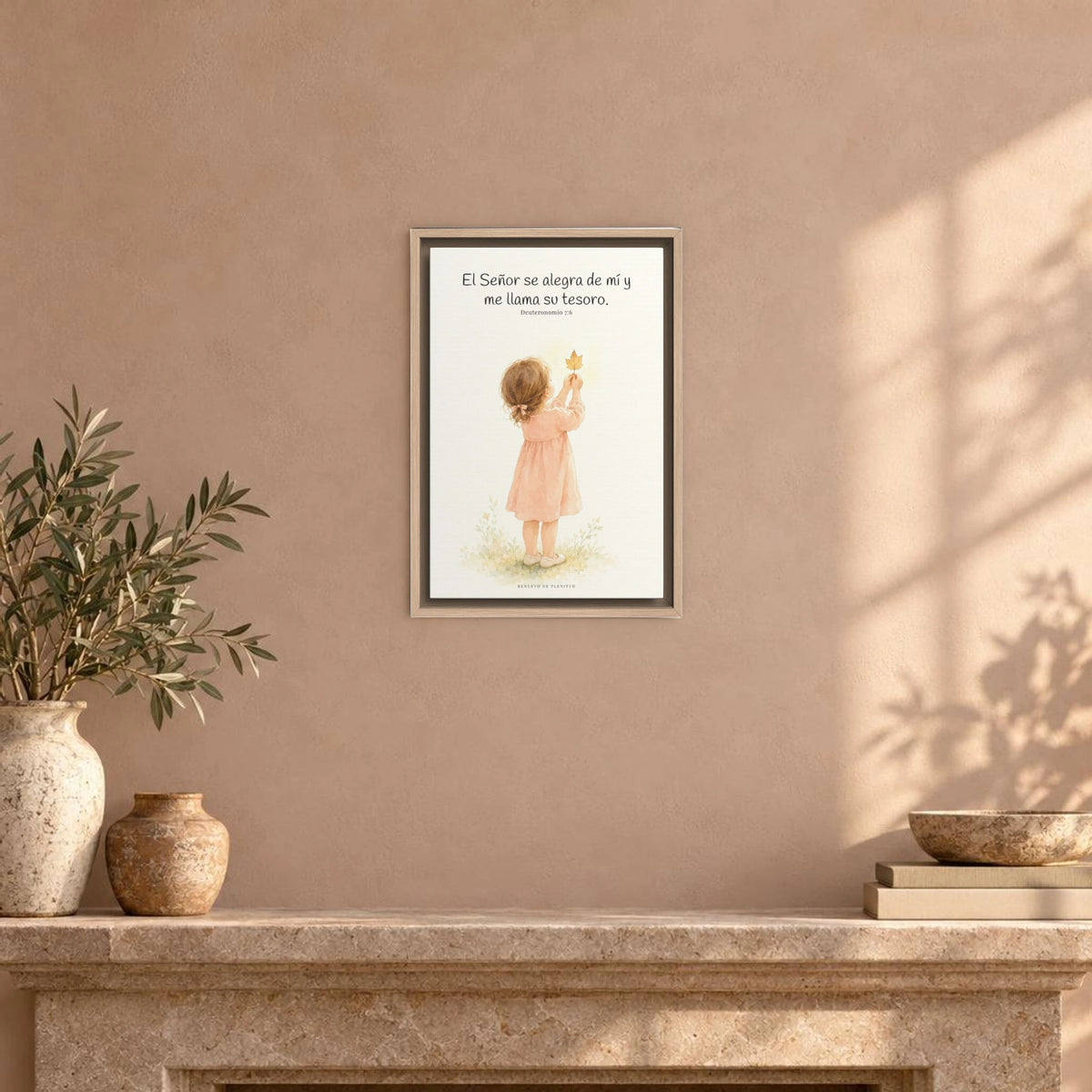 El Señor se alegra de mí | Decoración cristiana enmarcada | Deuteronomio 7:6 — 12×18 pulgadas, marco natural, vista frontal ambiental, escala física calibrada