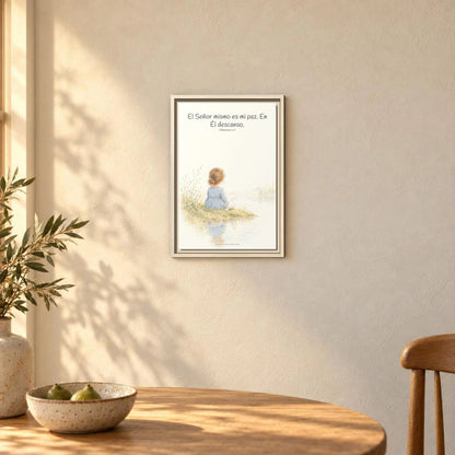 El Señor mismo es mi paz — Lienzo Cristiano Enmarcado | Filipenses 4:7 — 12×18 pulgadas, marco natural, vista frontal ambiental, escala física calibrada