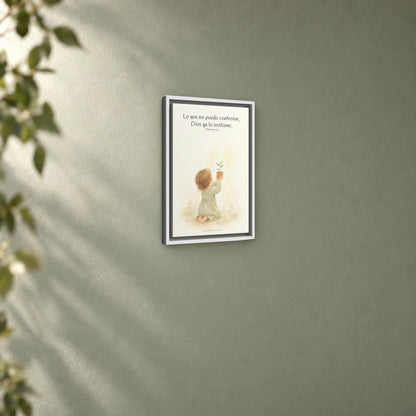 Dios cuida lo que yo no puedo controlar | Decoración de fe para pared | Filipenses 4:6 — 12×18 pulgadas, marco blanco, vista angular ambiental del marco flotante, escala física calibrada