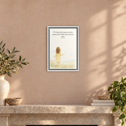Confío en el Padre que todo lo sabe | Decoración cristiana enmarcada | Lucas 22:42 — 12×18 pulgadas, marco blanco, vista frontal ambiental, escala física calibrada