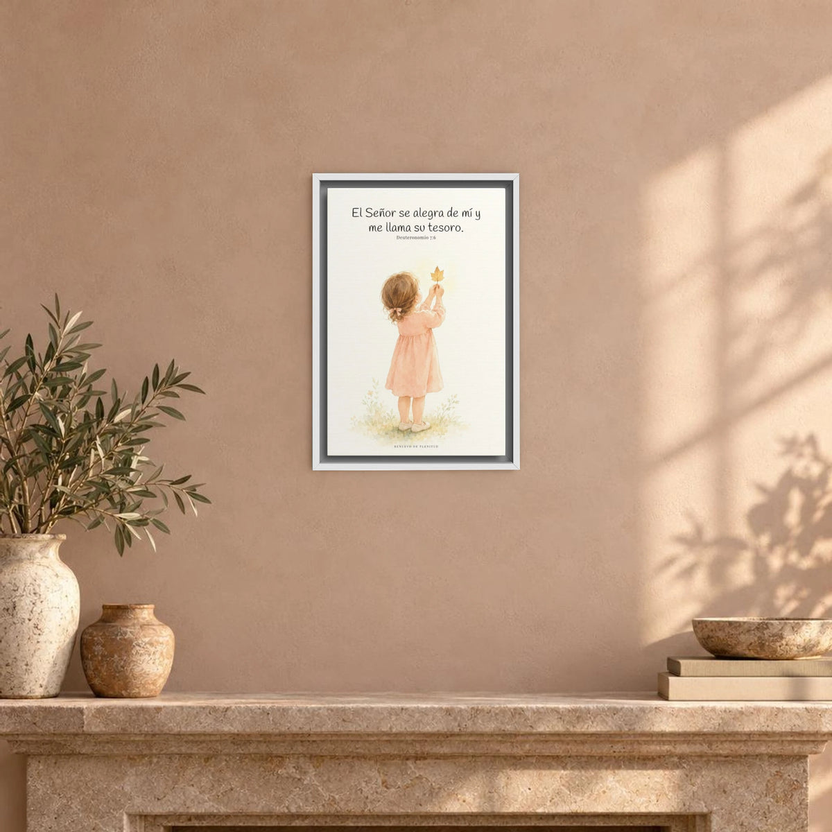 El Señor se alegra de mí | Decoración cristiana enmarcada | Deuteronomio 7:6 — 12×18 pulgadas, marco blanco, vista frontal ambiental, escala física calibrada