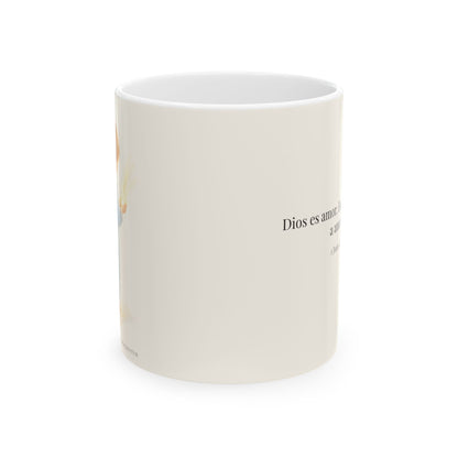 Quien no ama no conoce a Dios, porque Dios es amor | Taza bíblica de cerámica | 1 Juan 4:8