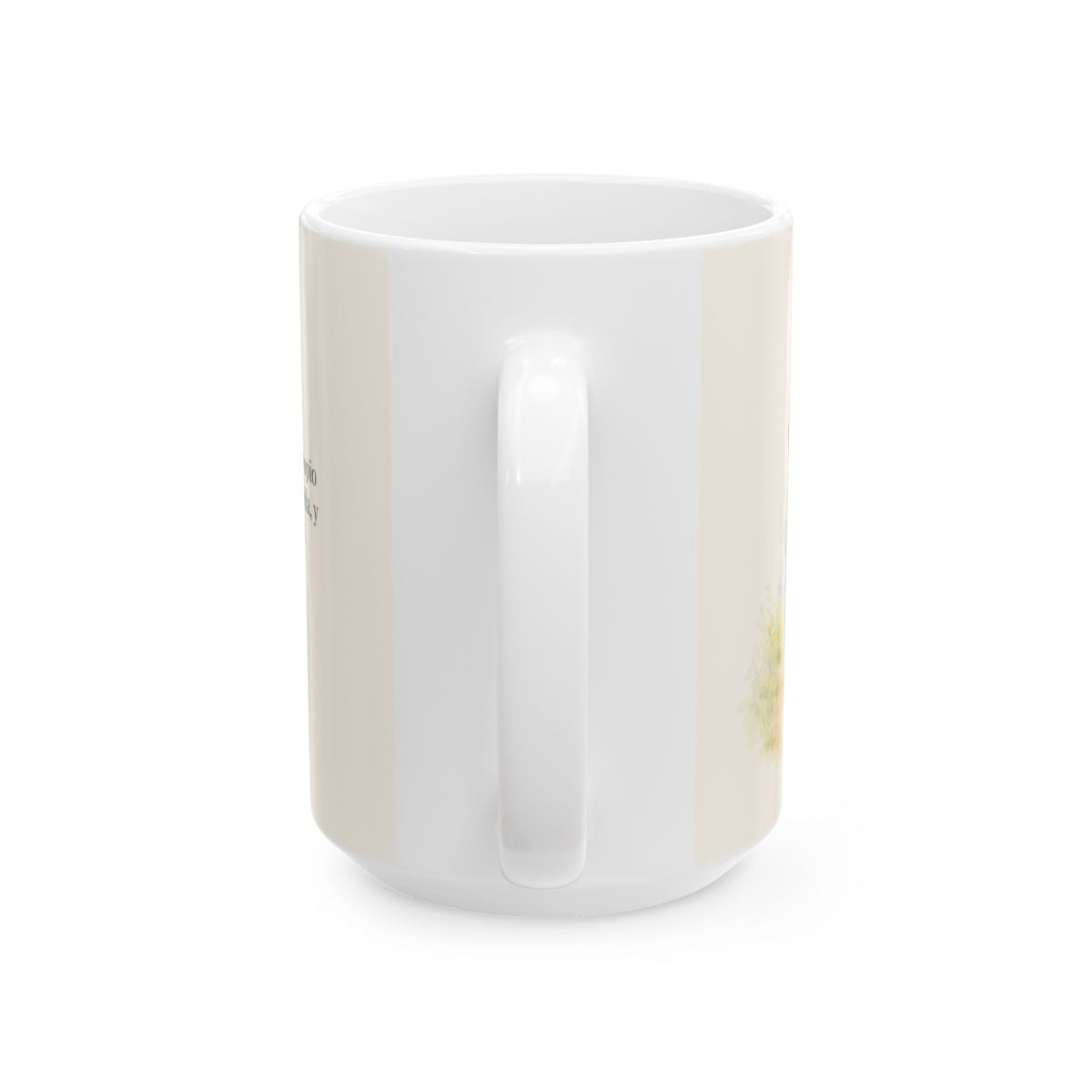 Basta a cada día su propio afán | Taza cristiana para regalar | Mateo 6:34 — 15 oz · Vista posterior