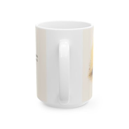 Dios está cerca del corazón quebrantado | Taza devocional ilustrada | Salmo 34:18 — 15 oz · Vista posterior
