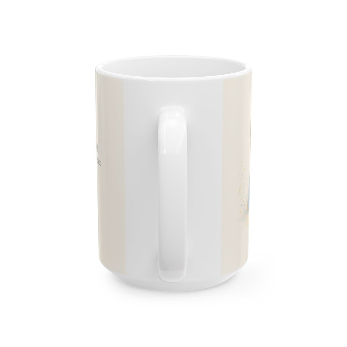 Mi fortaleza viene del Señor | Taza cristiana en dos tamaños | Isaías 41:10 — 15 oz · Vista posterior
