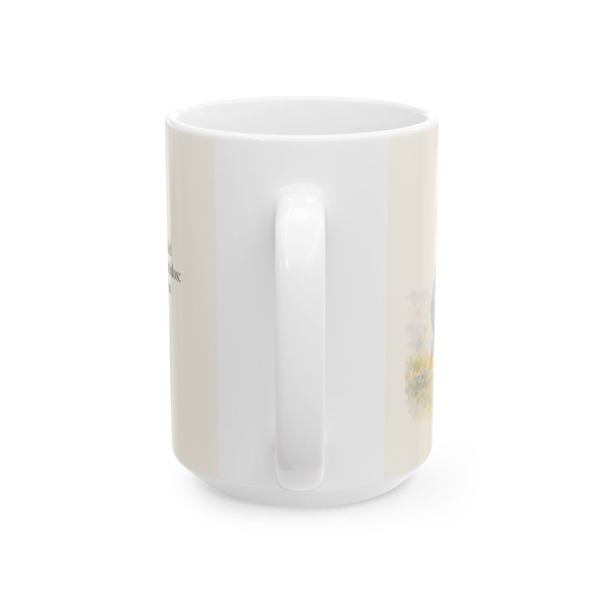 Por la misericordia de Jehová no fuimos consumidos | Taza de fe para cada mañana | Lamentaciones 3:22-23 — 15 oz · Vista posterior