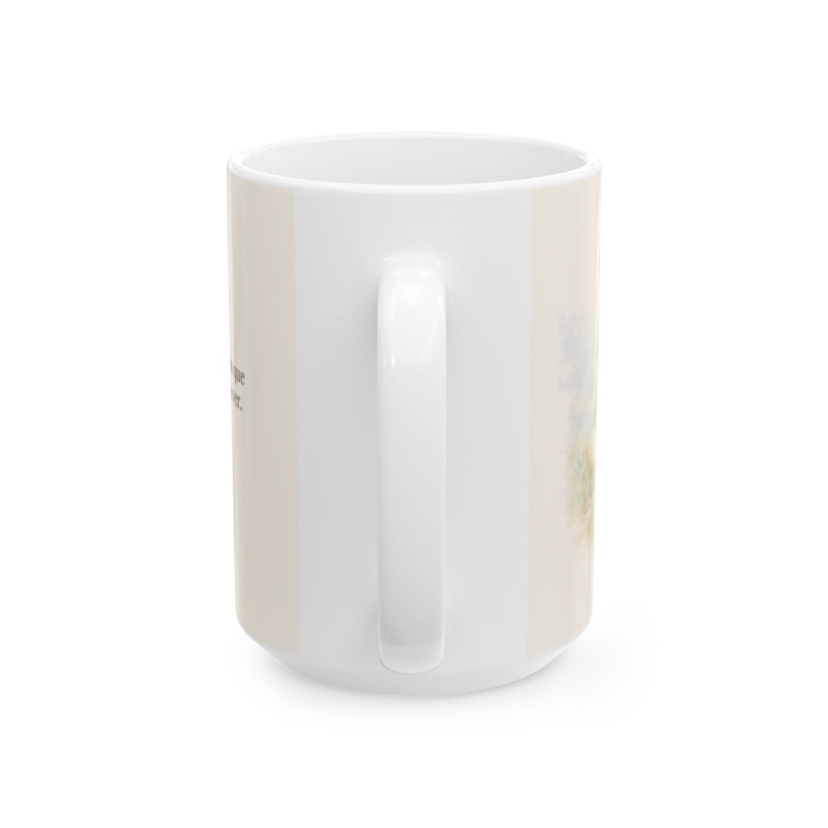 Dios camina conmigo lo que no puedo ver | Taza bíblica de cerámica | 2 Corintios 5:7 — 15 oz · Vista posterior
