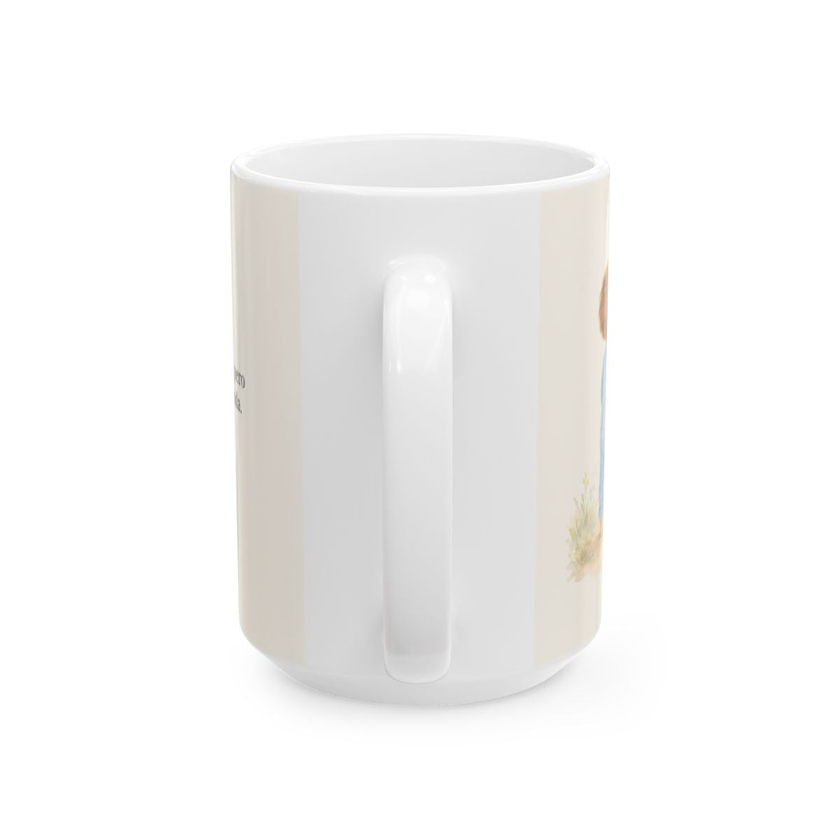El corazón del hombre piensa, Dios endereza | Taza con arte cristiano | Proverbios 16:9 — 15 oz · Vista posterior