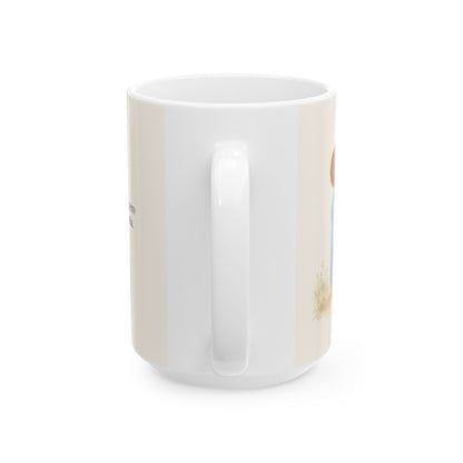 El corazón del hombre piensa, Dios endereza | Taza con arte cristiano | Proverbios 16:9 — 15 oz · Vista posterior