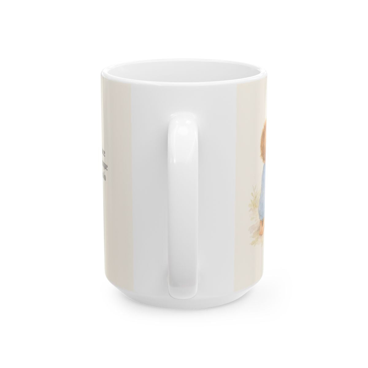 El amor de Dios se da en cosas pequeñas | Taza bíblica para café | Mateo 25:40 — 15 oz · Vista posterior