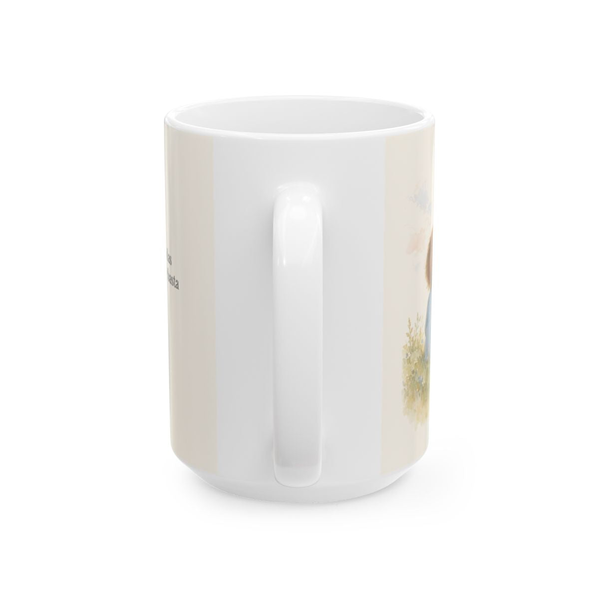 El mañana ya está en las manos de Dios | Taza de fe para cada mañana | Mateo 6:34 — 15 oz · Vista posterior